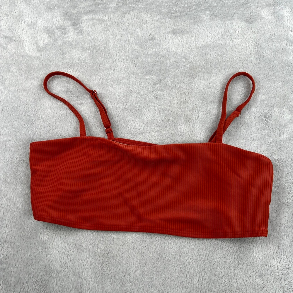 Something Navy Ribbed Bandeau Bikini Top M Rust Red Women Beach Swimwear Summer